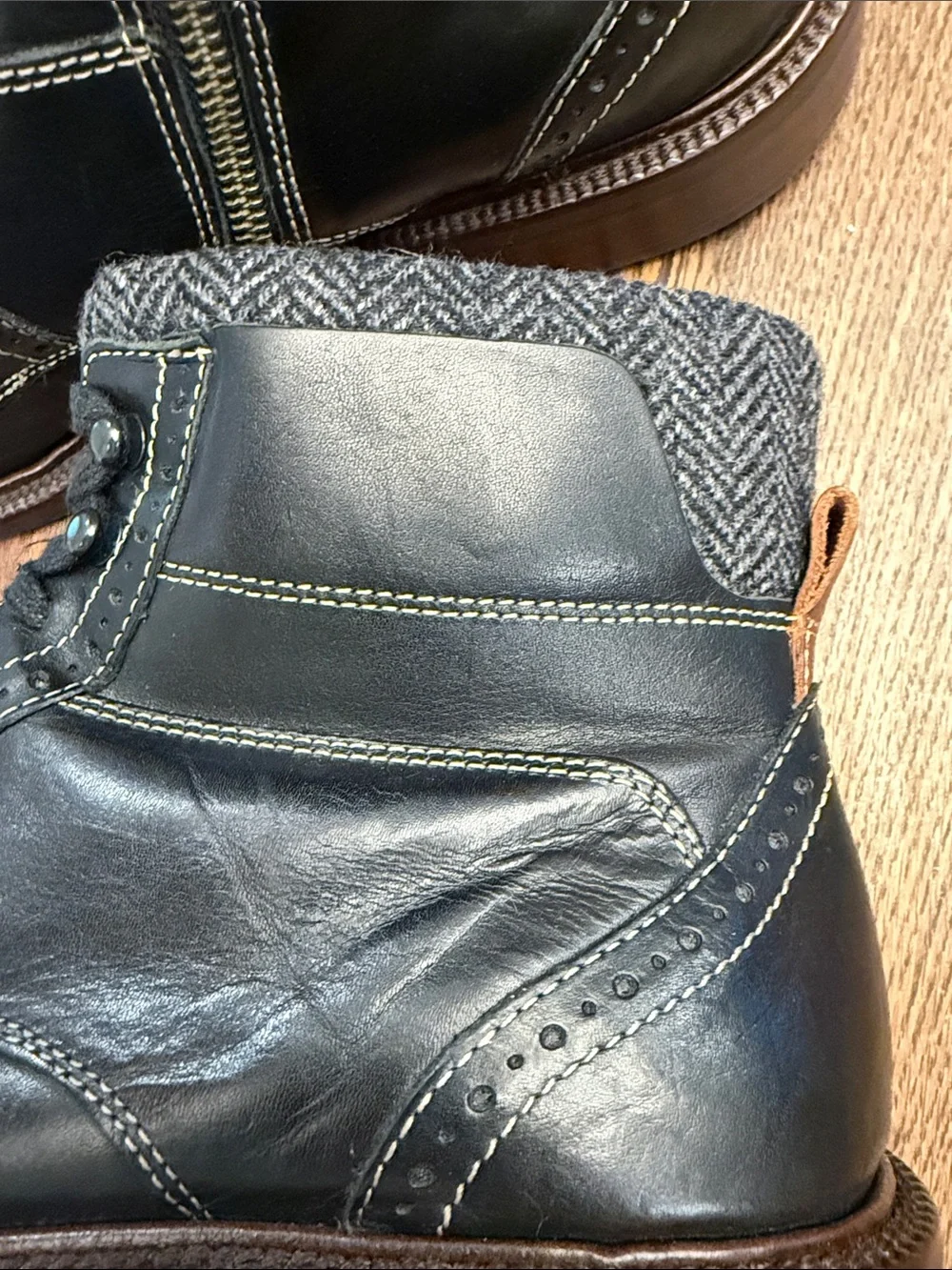 Johnston & Murphy Warner Black Leather Cap Toe Zip Boots Mens Size 10.5M